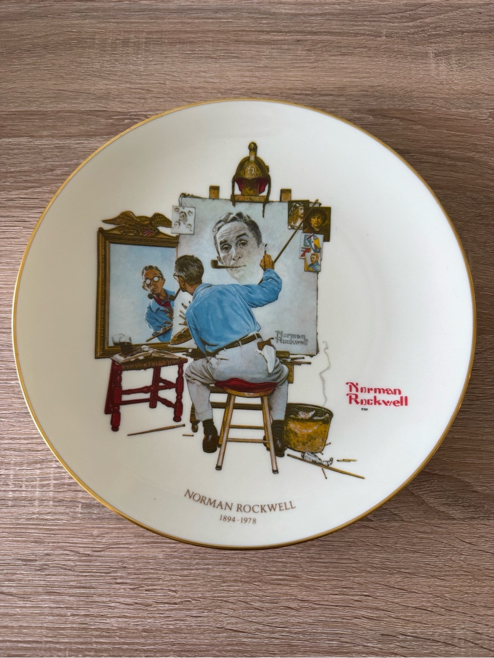 Gorham Fine China Norman Rockwell Triple Self Portrait 10.75 in Collector Plate